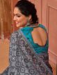 Grey Thread Work Embroidery Banarasi Silk Saree