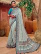 Blue Embroidered Saree In Banarasi Silk With Blouse