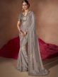 Grey Party Wear Saree In Bandhej With Blouse