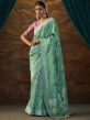 Turquoise Floral Printed Dola Silk Saree