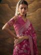 Pink Floral Pattern Dola Silk Saree With Blouse