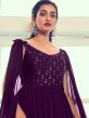 Purple Sequined Gown In Georgette