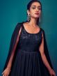 Navy Blue Crushed Style Gown In Georgette