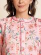Pink Floral Bell Sleeved Kurti In Cotton