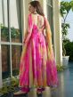 Pink Tie-Dye Printed Anarkali Suit In Organza