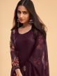 Purple Embroidered Pant Style Suit In Georgette