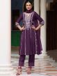 Purple Thread Embroidered Art Silk Salwar Suit