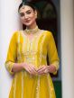 Yellow Embroidered Pant Style Suit In Art Silk