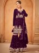 Purple Sequins Embroidered Sharara Style Suit