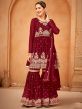 Maroon Georgette Sharara Suit With Embroidery