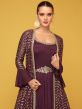 Purple Embellished Jacket Style Suit In Silk