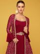 Red Embellished Silk Jacket Style Anarkali Suit