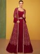 Red Embellished Silk Jacket Style Anarkali Suit