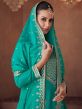 Turquoise Embroidered Palazzo Style Suit In Georgette