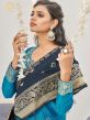 Blue Woven Festive Suit In Banarasi Silk