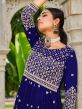 Blue Flared Embroidered Palazzo Suit With Dupatta