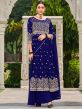 Blue Flared Embroidered Palazzo Suit With Dupatta