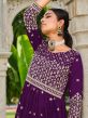 Purple Embroidered Palazzo Style Suit In Georgette