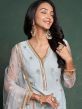 Blue Zari Embroidered Net Suit With Dupatta