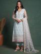 Blue Zari Embroidered Net Suit With Dupatta