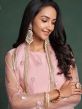 Pink Embroidered Straight Cut Style Suit In Net