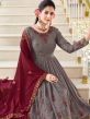 Grey Sequined Palazzo Style Salwar Kameez In Georgette