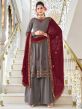 Grey Sequined Palazzo Style Salwar Kameez In Georgette