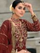 Brown Embroidered Pant Style Suit In Georgette