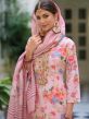 Pink Floral Printed Salwar Kameez In Linen