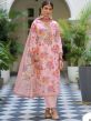 Pink Floral Printed Salwar Kameez In Linen