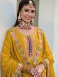 Yellow Embroidered Sharara Style Salwar Suit In Crepe