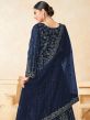 Blue Net Anarkali Suit With Zari Embroidery