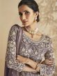 Purple Resham Embroidered Sharara Style Suit In Georgette