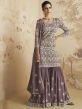 Purple Resham Embroidered Sharara Style Suit In Georgette
