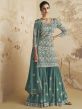 Blue Resham Embroidered Sharara Suit In Georgette