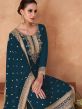 Blue Thread Embroidered Straight Cut Palazzo Suit