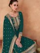 Green Thread Embroidered Palazzo Suit With Dupatta