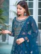 Blue Zari Embroidered Anarkali Salwar Suit In Net