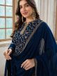Blue Zari Embroidered Palazzo Suit In Georgette