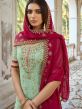 Green Hand Embroidered Palazzo Suit With Dupatta