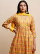 Yellow Printed Gathered Suit With Dupatta