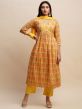 Yellow Printed Gathered Suit With Dupatta