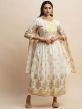 White Printed Pant Style Suit In Cotton