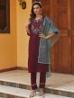 Maroon Embroidered Pant Suit In Crepe
