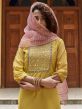 Yellow Hand Embroidered Crepe Salwar Suit
