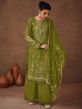 Green Organza Suit Set With Embroidered Dupatta