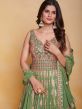 Green Mirror Work Anarkali Style Suit With Dupatta