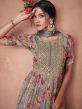 Grey Floral Print Suit Set In Anarkali Style