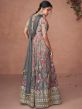 Grey Floral Print Suit Set In Anarkali Style
