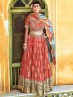 Orange Printed Festive Lehenga Choli With Dupatta